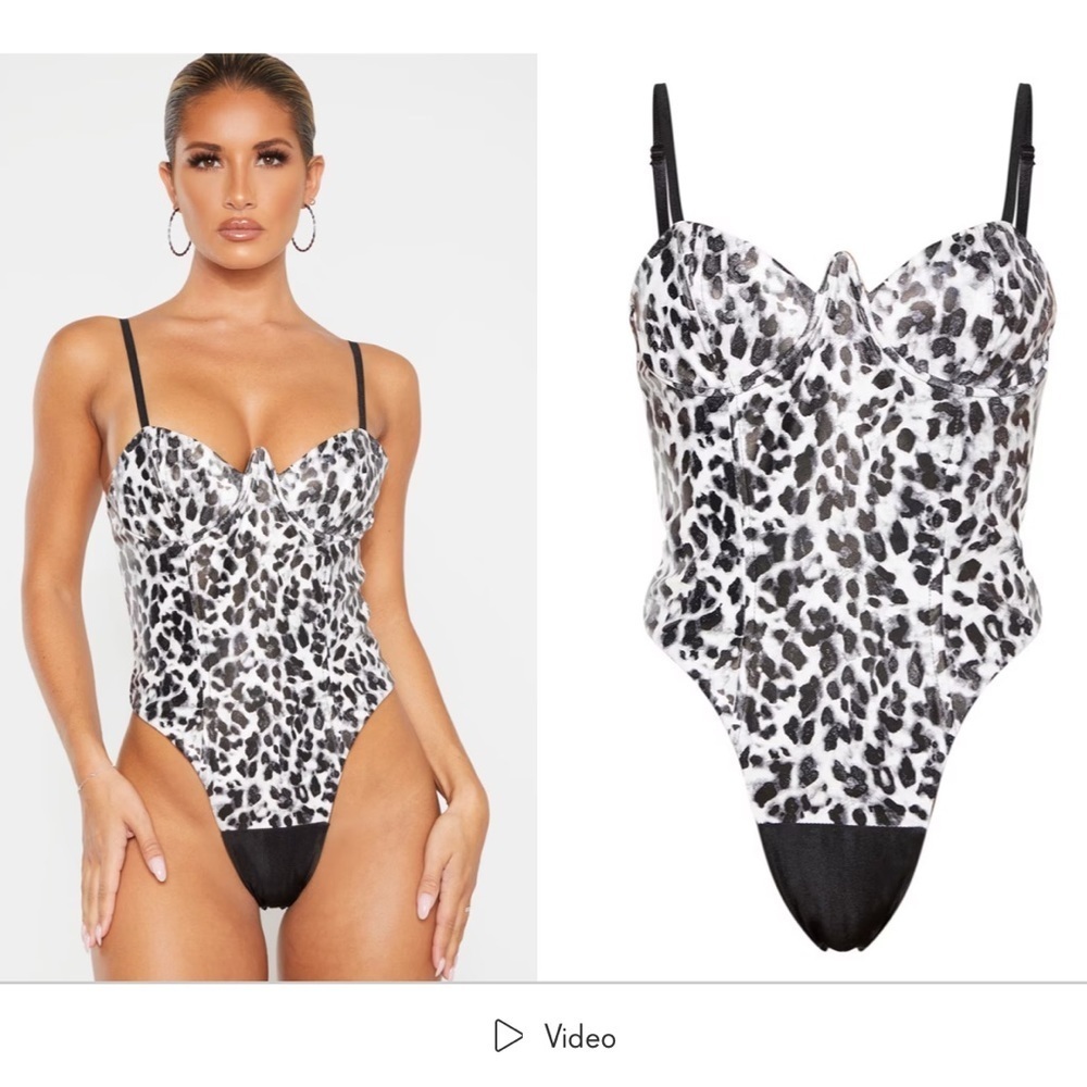 PrettyLittleThing Leopard Print Corset Bodysuit Size 6 Bustier Animal Print